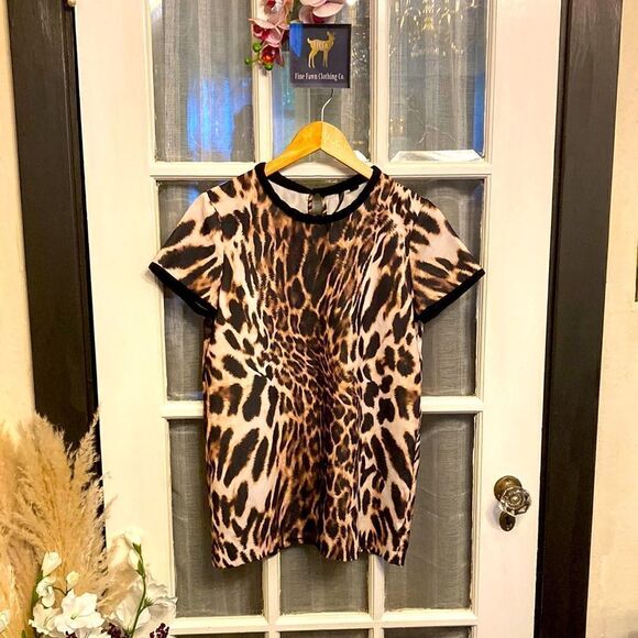 Mango Animal Print with Contrasting Black Trim Top - Picture 1 of 12